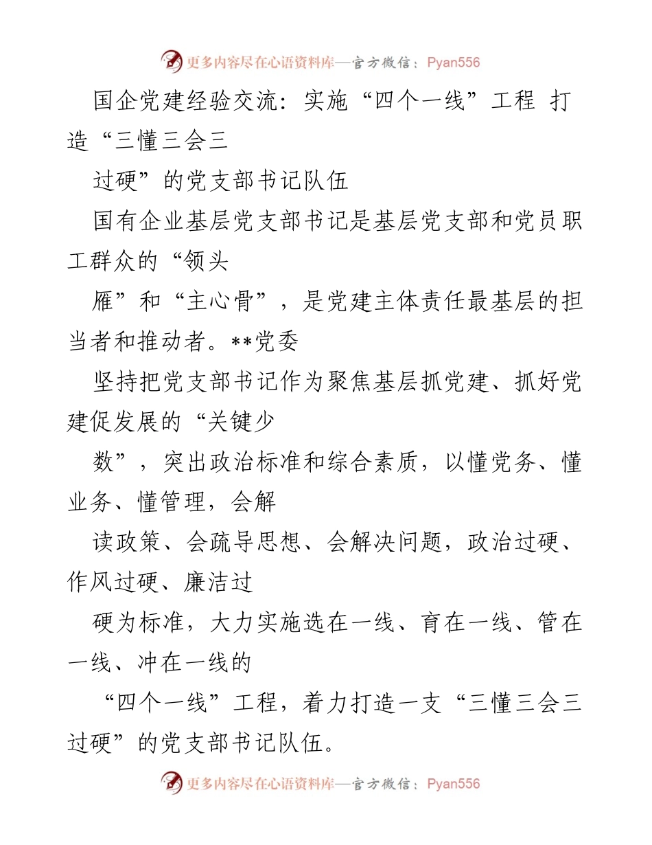 [发言] 国企党建经验交流会 - 打造“三懂三会三过硬”的党支部书记队伍.docx_第1页