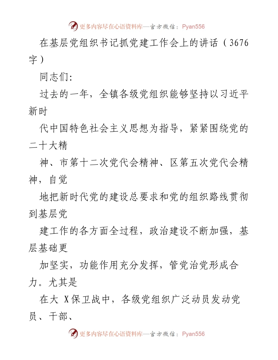 [发言] 基层党组织书记抓党建工作会 - 加强基层党建工作的重要性与措施.docx_第1页