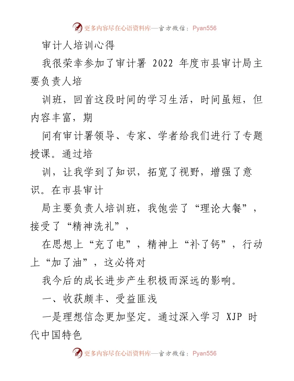 [发言] 培训总结 - 审计人培训的收获与反思.docx_第1页