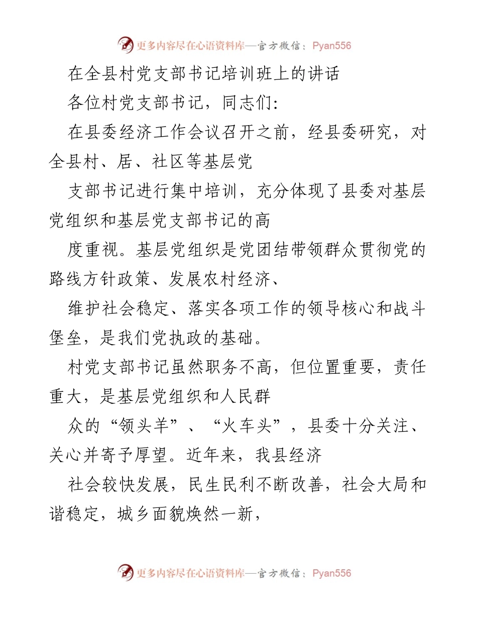 [发言] 培训班 - 村党支部书记的责任与使命.docx_第1页