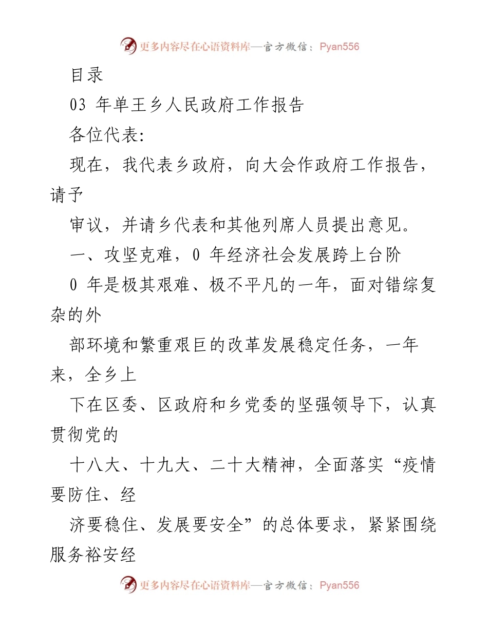 [发言] 单王乡人民政府2023年工作报告.docx_第1页
