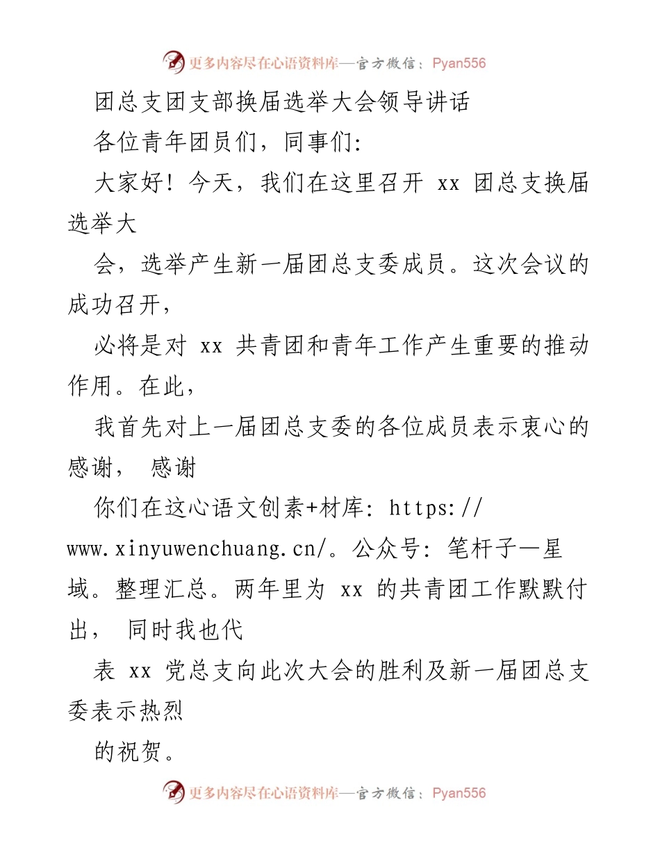 [发言] 团总支换届选举大会 - 加强团组织建设，激发青年责任意识.docx_第1页
