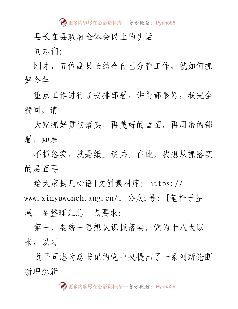 [发言] 县政府全体会议 - 强调落实的重要性与发展目标.docx_第1页