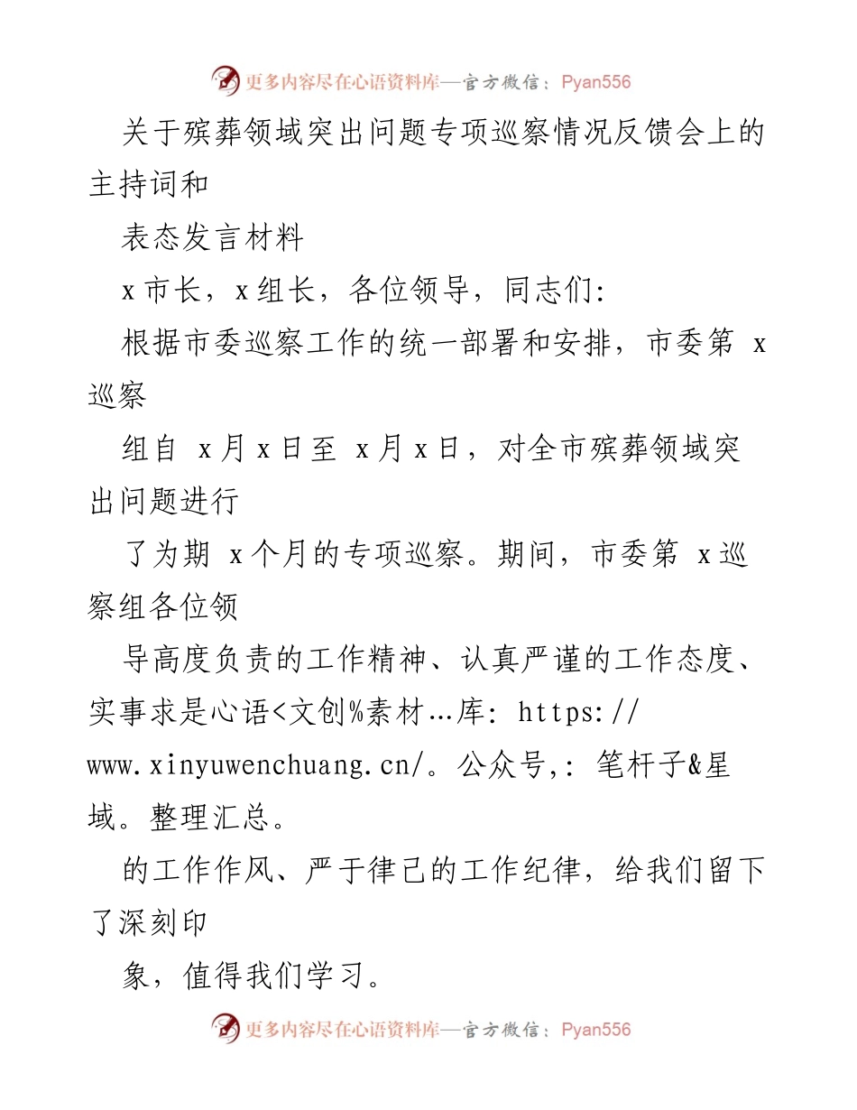 [发言] 反馈会 - 殡葬领域专项巡察情况反馈及整改要求.docx_第1页