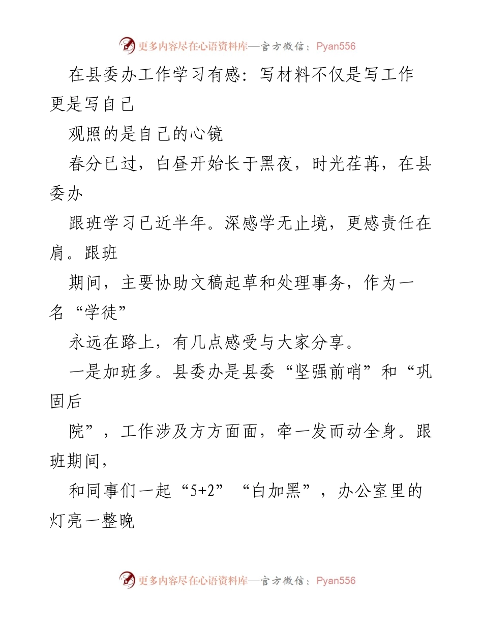 [发言] 县委办工作学习分享会 - 写材料不仅是写工作，更是写自己_1.docx_第1页