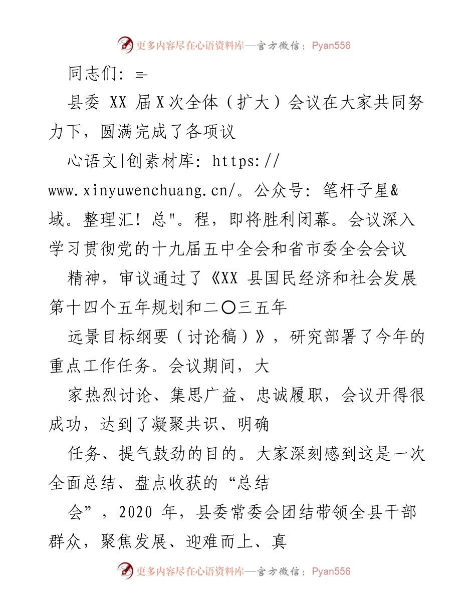[发言] 县委全体会议 - 坚定不移推动“五新”XX建设目标的行动自觉.docx_第1页