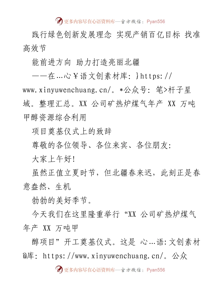 [发言] 奠基仪式 - 助力绿色发展，实现甲醇项目新突破.docx_第1页