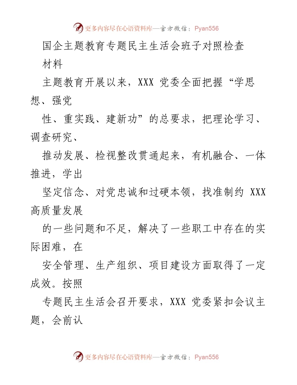[发言] 国企主题教育专题民主生活会 - 班子对照检查与整改措施落实情况报告.docx_第1页