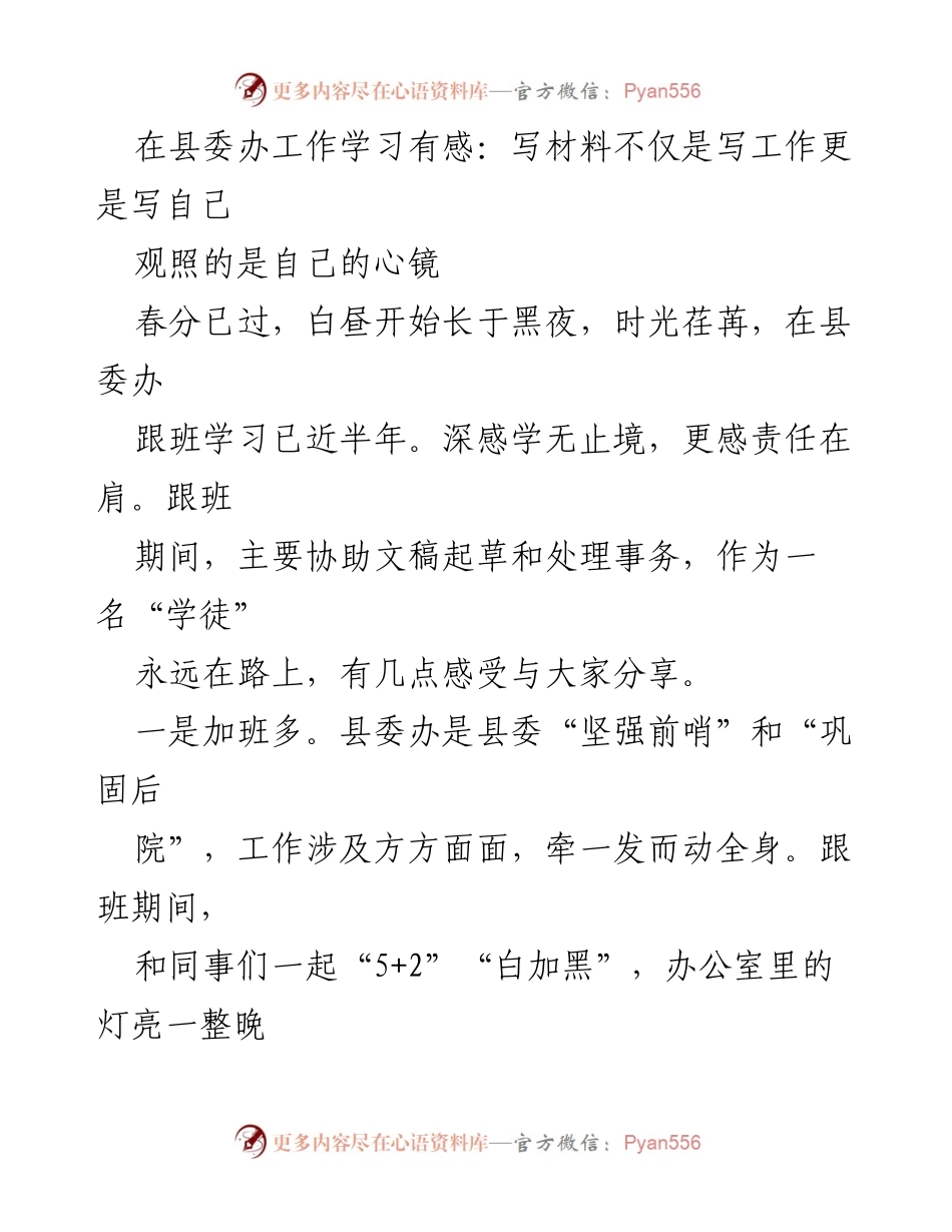 [发言] 县委办工作学习分享会 - 写材料不仅是写工作，更是写自己.docx_第1页