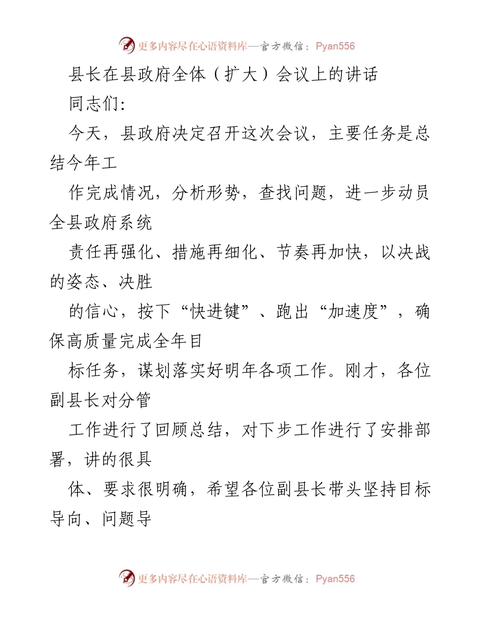 [发言] 县政府全体（扩大）会议 - 确保高质量完成全年目标任务的动员讲话.docx_第1页