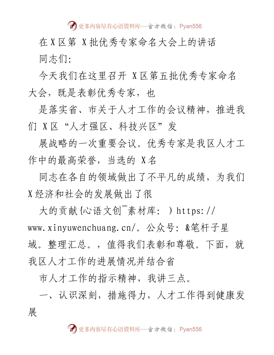 [发言] 命名大会 - 表彰优秀专家，推进人才强区战略.docx_第1页