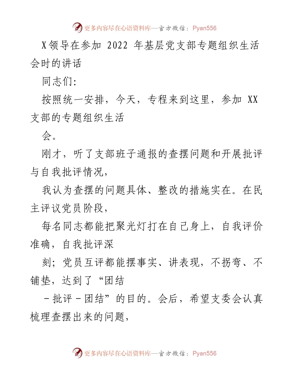 [发言] 基层党支部专题组织生活会 - 强化党内政治生活，推动全面从严治党.docx_第1页