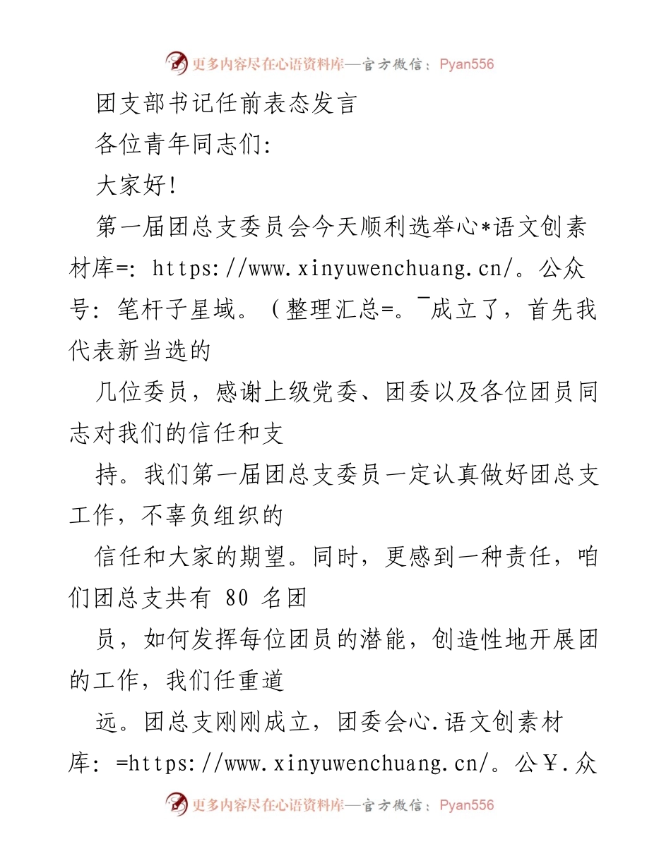 [发言] 团总支成立会议 - 团支部书记任前表态发言.docx_第1页