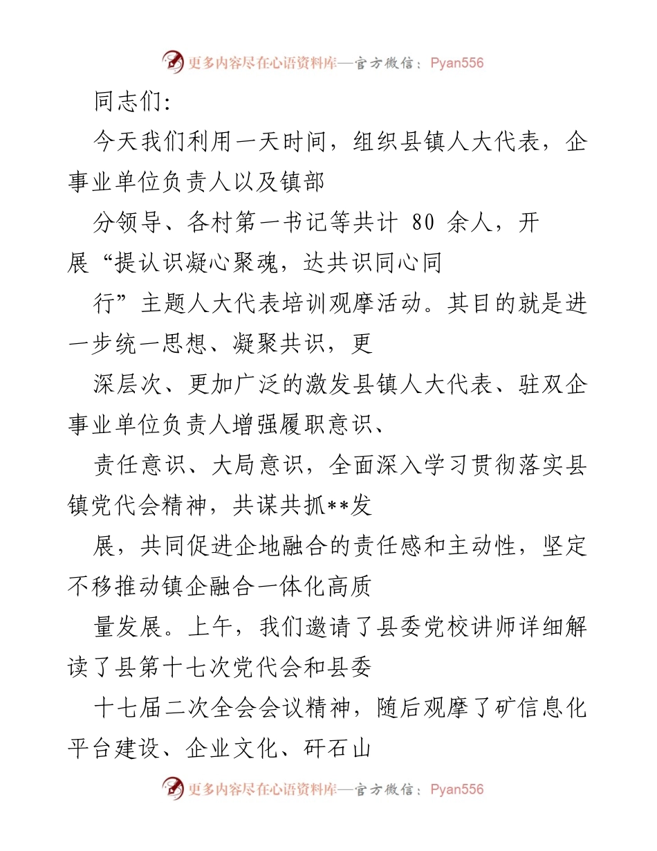 [发言] 培训观摩活动 - 提升认知，凝聚共识：县镇人大代表培训活动总结.docx_第1页