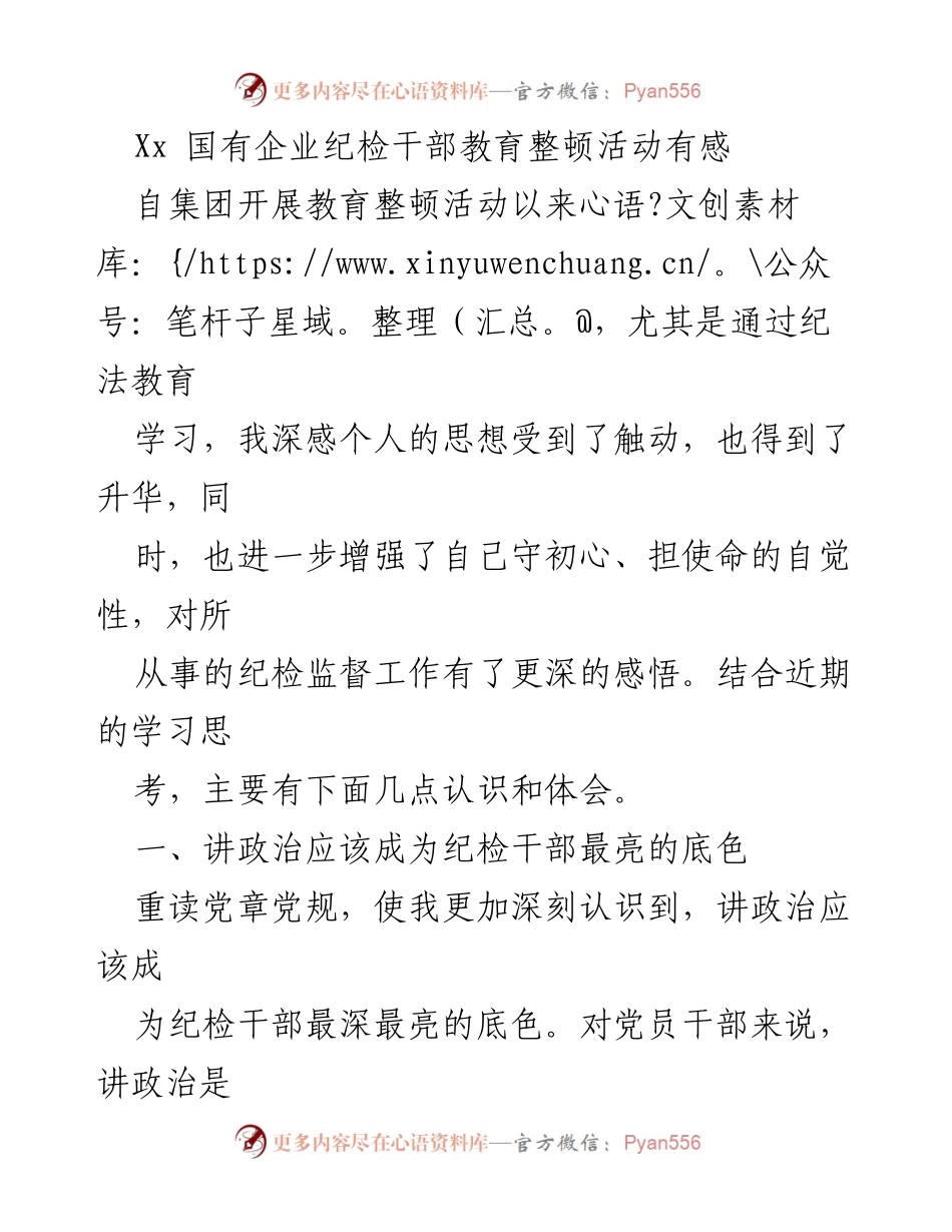 [发言] 国有企业纪检干部教育整顿活动 - 纪检干部的职责与自我提升之路.docx_第1页