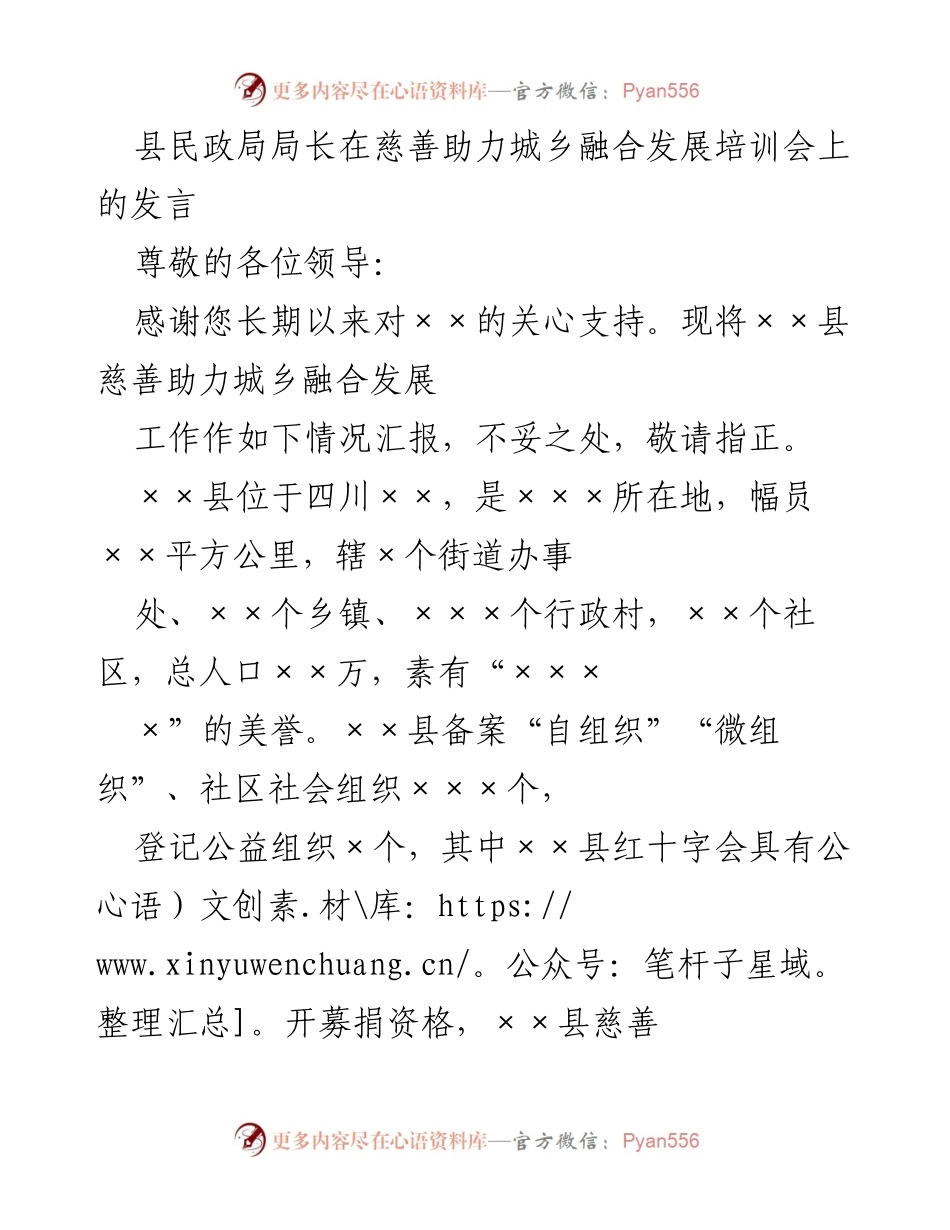 [发言] 培训会 - 慈善助力城乡融合发展工作汇报.docx_第1页