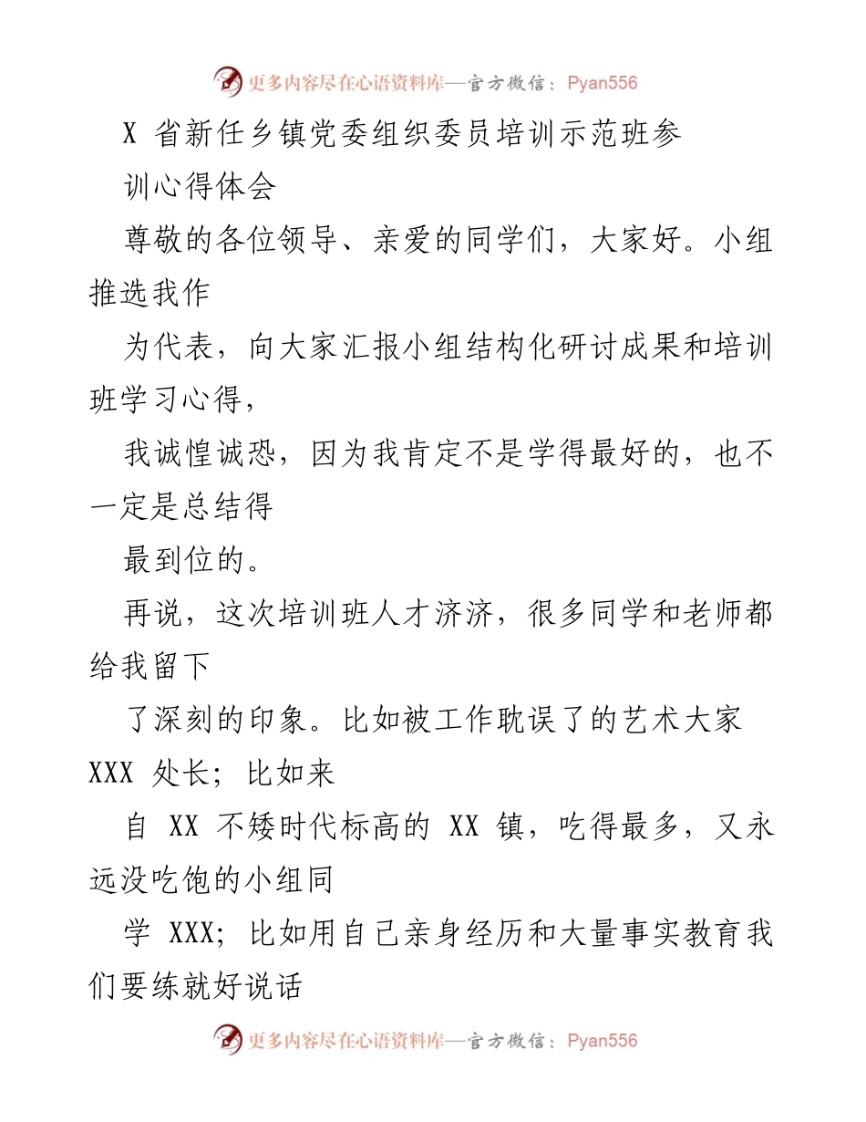 [发言] 培训班 - 新任乡镇党委组织委员的学习心得与工作展望.docx_第1页