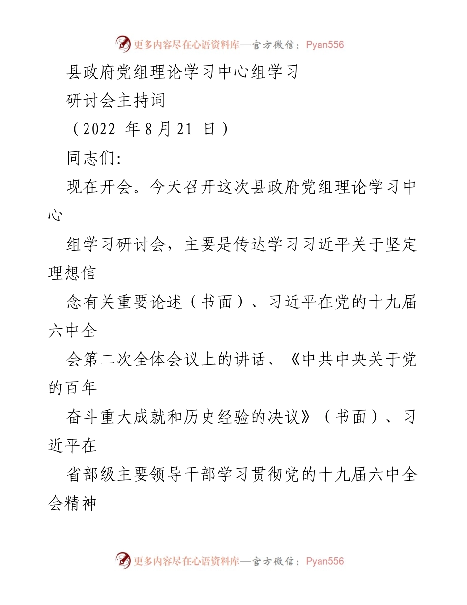 [发言] 县政府党组理论学习中心组学习研讨会 - 深入学习贯彻习近平总书记重要论述与党的百年奋斗经验.docx_第1页