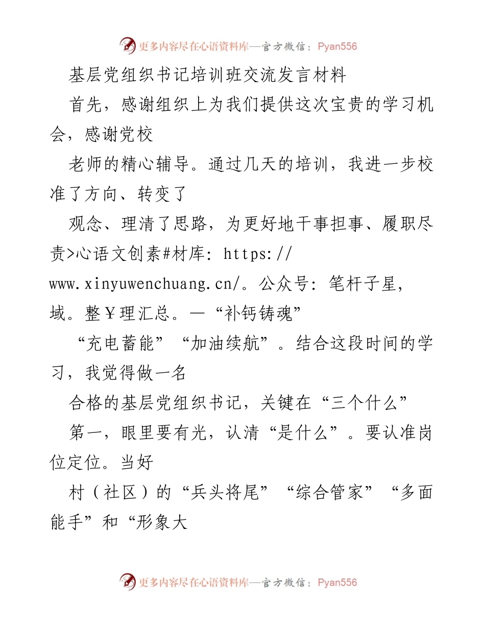 [发言] 培训班 - 基层党组织书记的职责与使命.docx_第1页