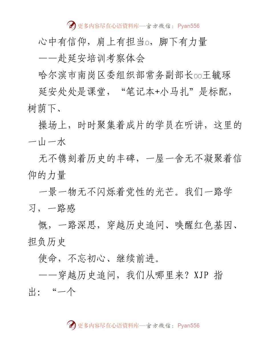 [发言] 培训考察 - 延安精神的传承与担当.docx_第1页