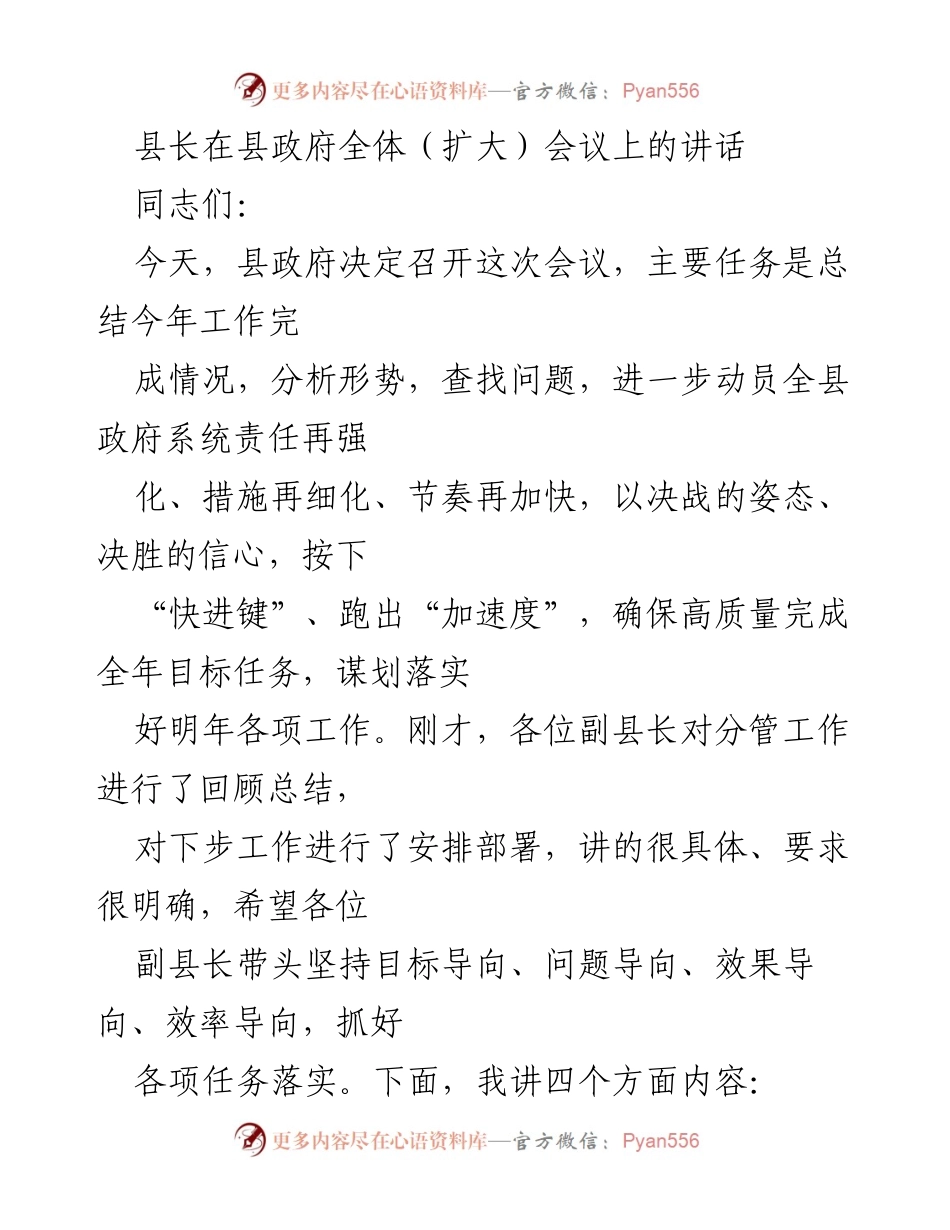 [发言] 县政府全体（扩大）会议 - 加快推进高质量发展的决战决胜姿态.docx_第1页