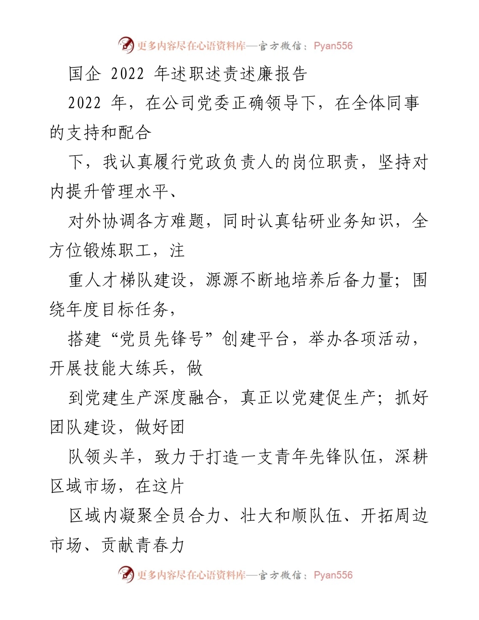 [发言] 国企年度述职 - 2022年国企党政负责人述职述责述廉报告.docx_第1页