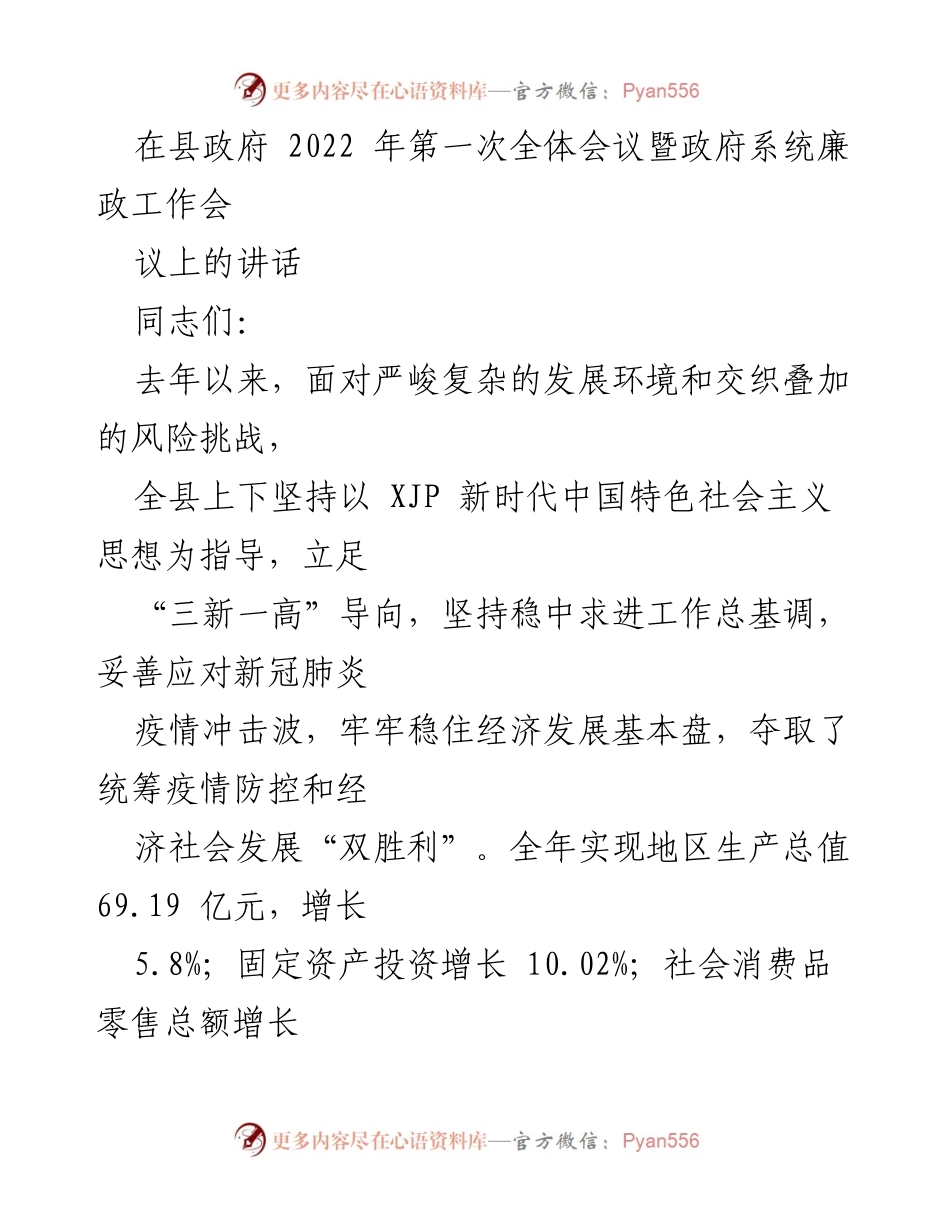 [发言] 县政府全体会议 - 2022年度经济社会发展工作总结与展望.docx_第1页