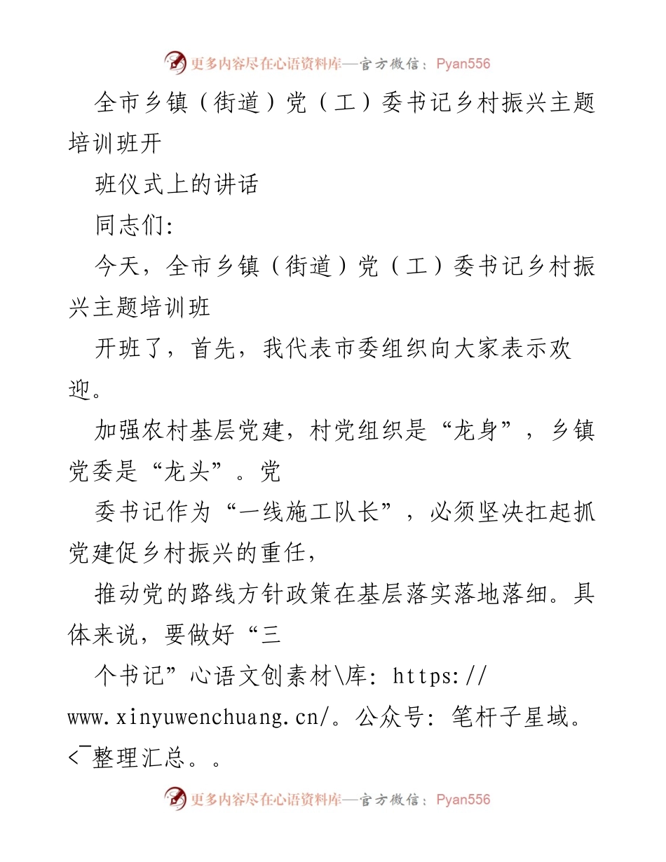 [发言] 培训班开班 - 乡村振兴主题培训班开班仪式讲话.docx_第1页