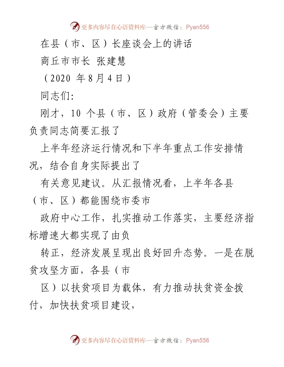 [发言] 县（市、区）长座谈会 - 强调下半年经济工作的措施与方向.docx_第1页