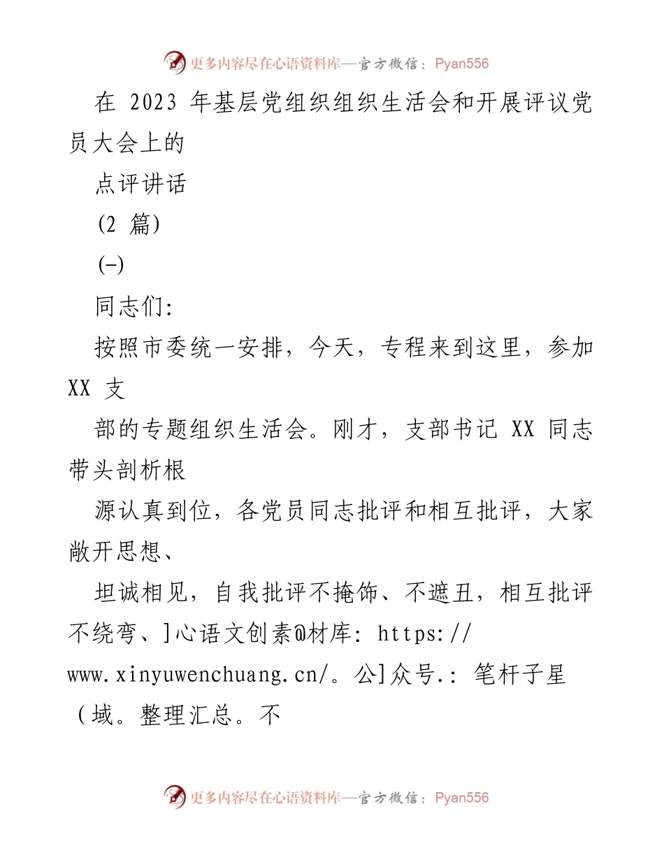 [发言] 基层党组织组织生活会 - 强化政治建设与问题整改，推动高质量发展.docx_第1页