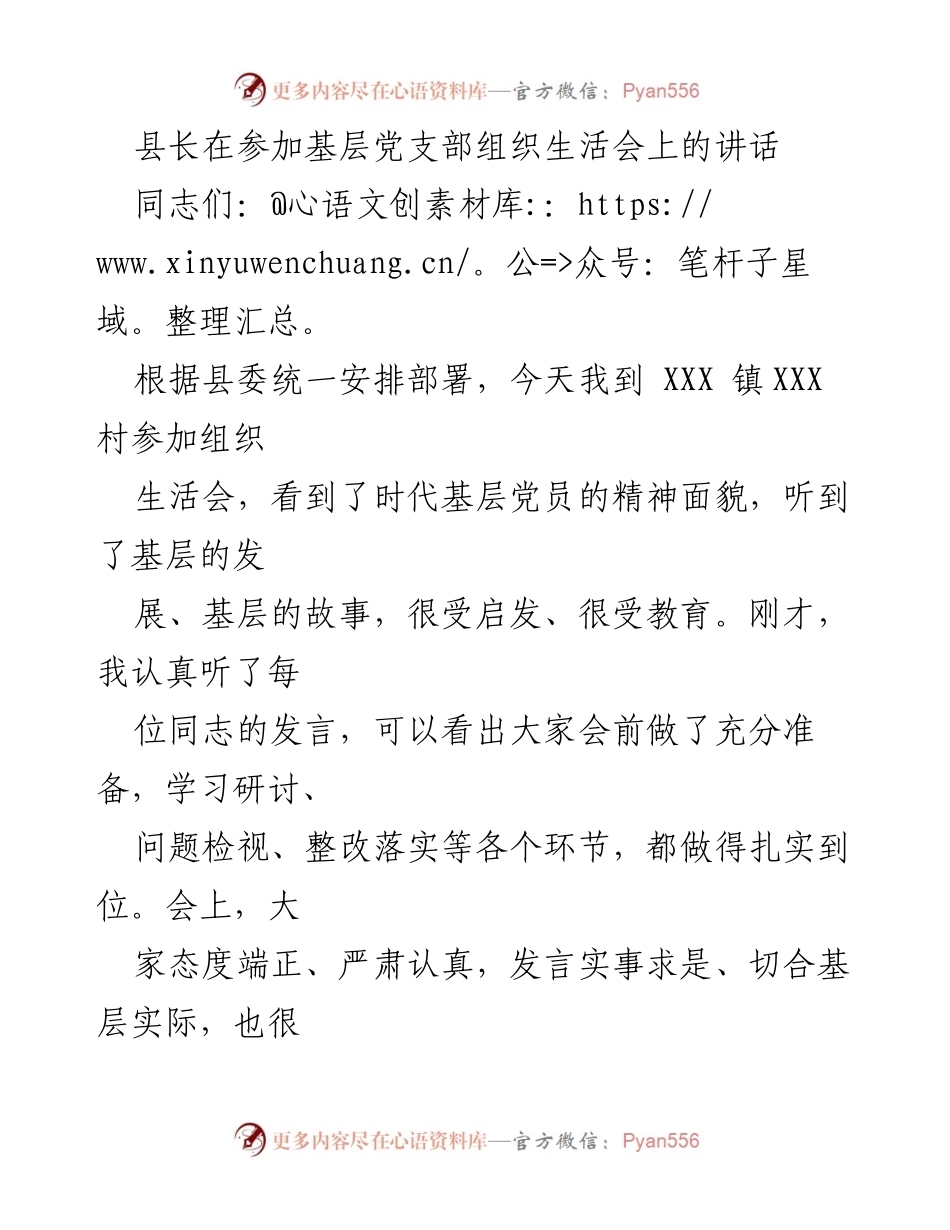 [发言] 基层党支部组织生活会 - 加强基层组织建设，推动乡村振兴.docx_第1页