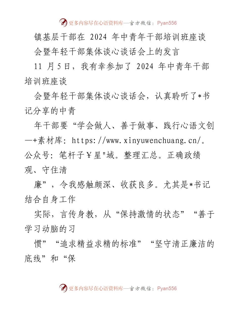[发言] 培训班座谈会 - 青年干部的成长与责任.docx_第1页