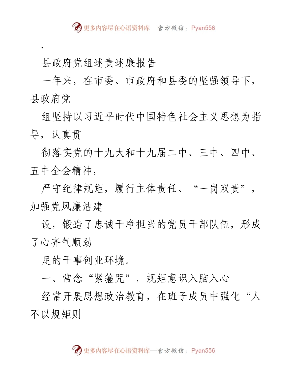 [发言] 县政府党组会议 - 县政府党组述责述廉报告总结_1.docx_第1页