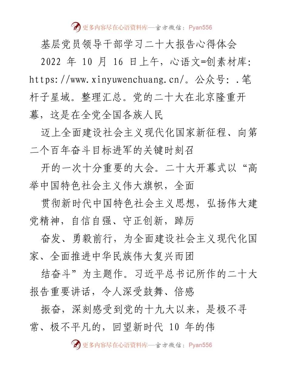[发言] 基层党员干部学习会 - 深刻领悟二十大报告，坚定信念，奋力前行.docx_第1页