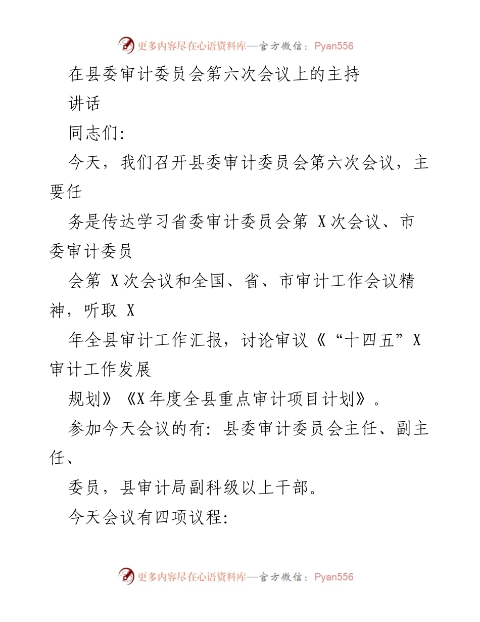 [发言] 县委审计委员会第六次会议 - 提升审计工作政治站位与发展规划审议.docx_第1页