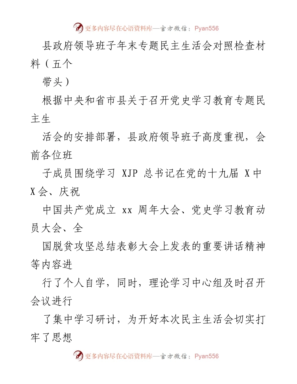 [发言] 县政府领导班子年末专题民主生活会 - 对照检查材料及整改措施报告.docx_第1页