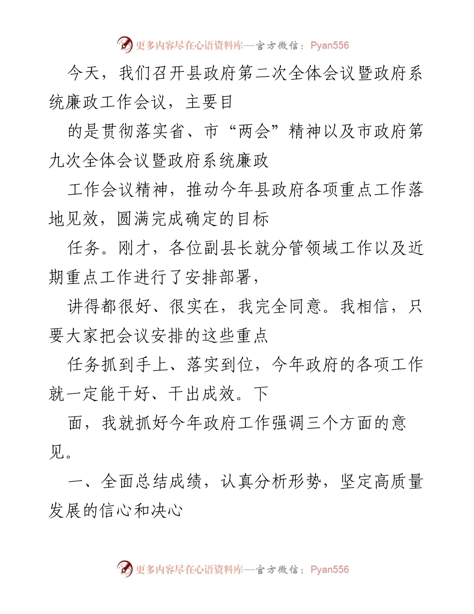 [发言] 县政府全体会议 - 县政府工作落实与高质量发展总结.docx_第1页