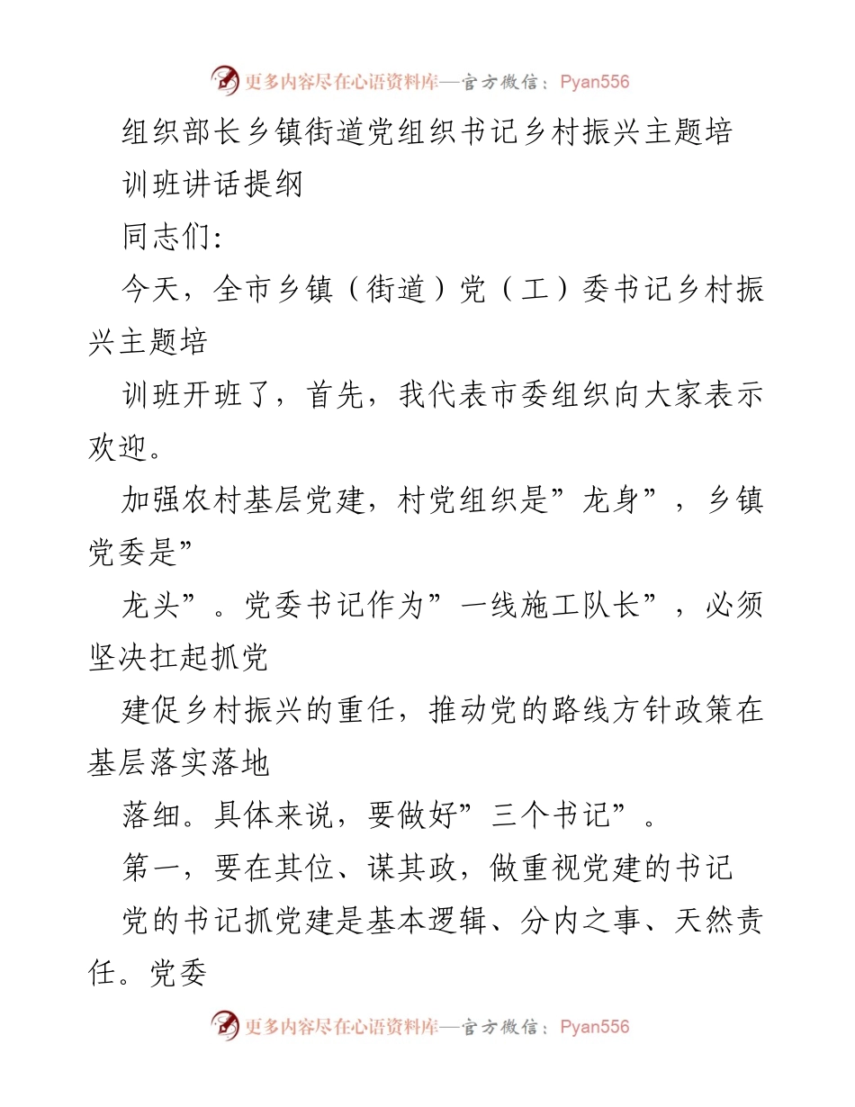 [发言] 培训班 - 加强农村基层党建，推动乡村振兴的责任与实践.docx_第1页