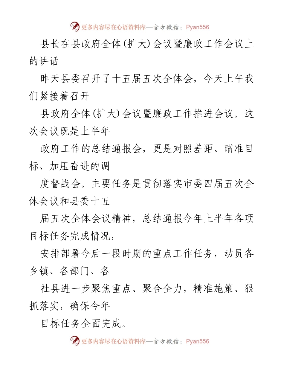 [发言] 县政府全体(扩大)会议暨廉政工作会议 - 确保目标完成，强化落实与担当.docx_第1页