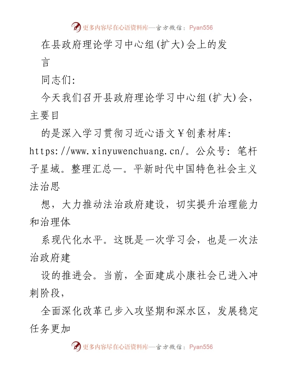 [发言] 县政府理论学习中心组(扩大)会 - 推进法治政府建设的重要性与实施路径.docx_第1页