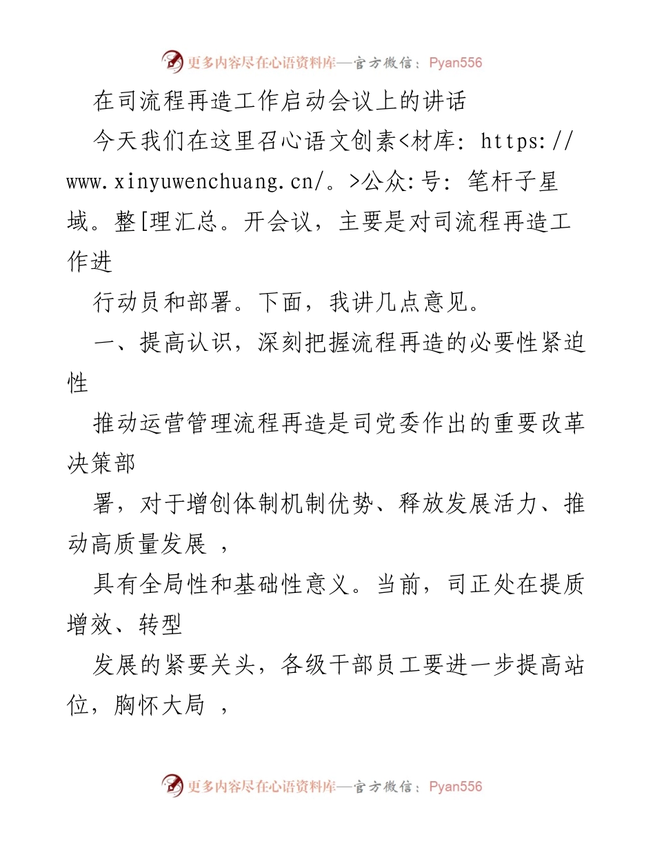 [发言] 司流程再造工作启动会议 - 流程再造：推动高质量发展的必要举措.docx_第1页
