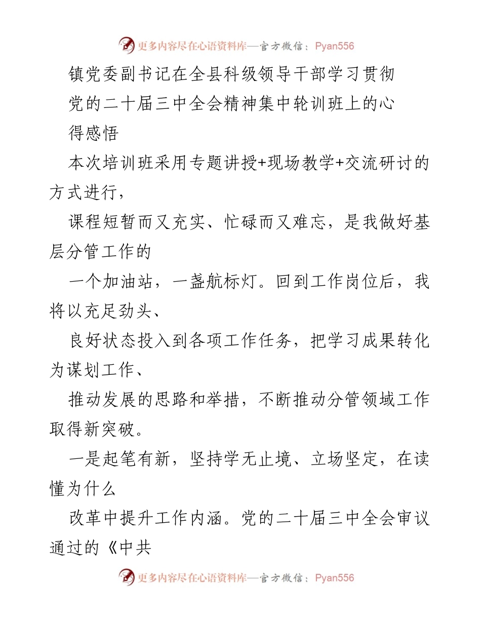 [发言] 培训班 - 深入学习党的二十届三中全会精神，推动基层工作新突破.docx_第1页