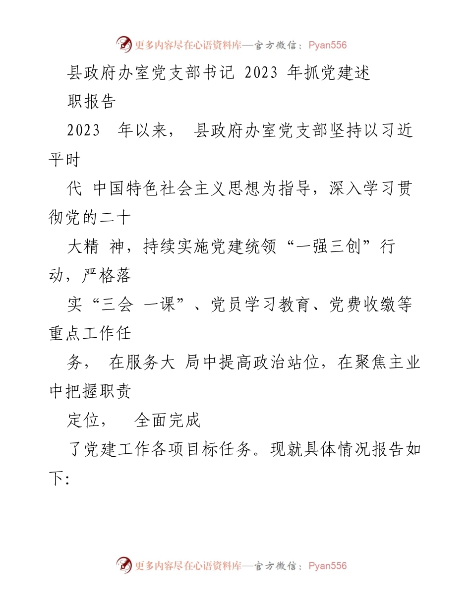 [发言] 县政府办室党支部 - 2023年党建工作述职报告.docx_第1页
