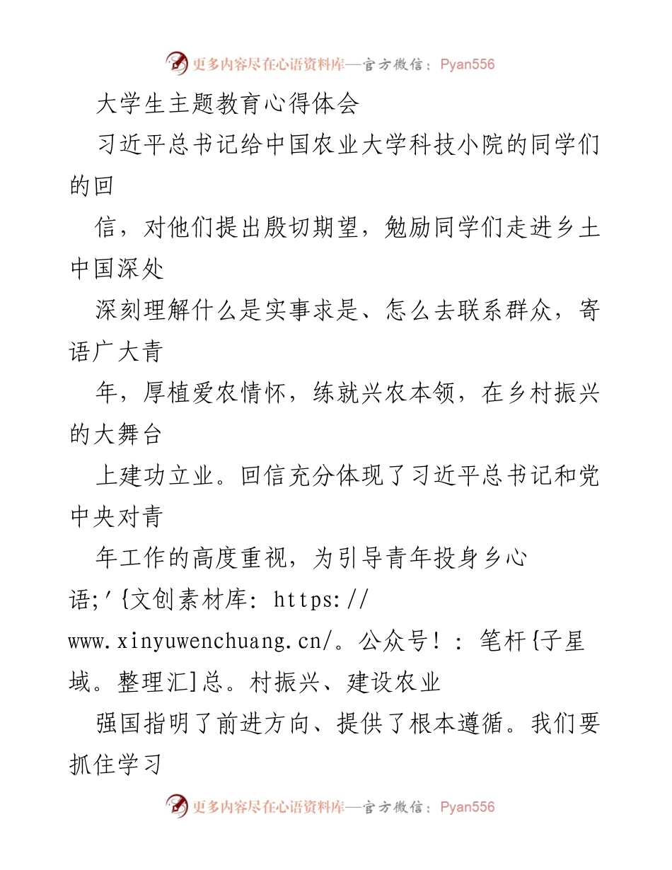 [发言] 大学生主题教育活动 - 弘扬信仰与责任，投身乡村振兴的伟大实践.docx_第1页