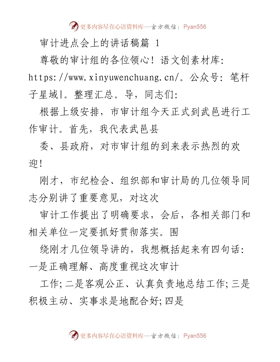 [发言] 审计进点会 - 武邑县审计工作的重要性及发展成就分享.docx_第1页