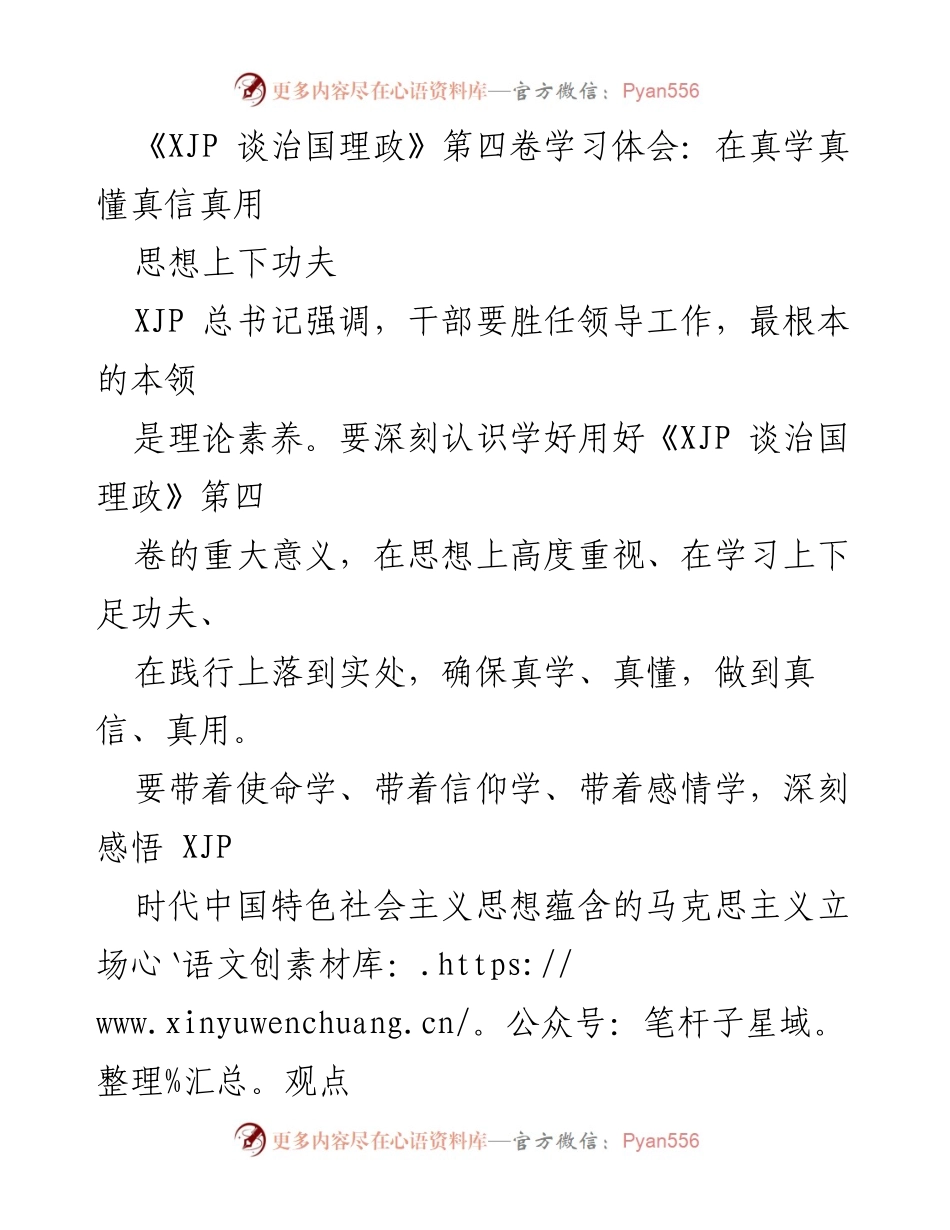 [发言] 学习交流会 - 深入学习《XJP 谈治国理政》第四卷的重要性与实践应用.docx_第1页
