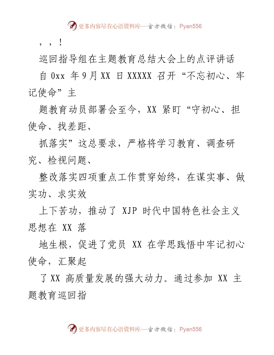[发言] 巡回指导组在主题教育总结大会上的点评与展望.docx_第1页