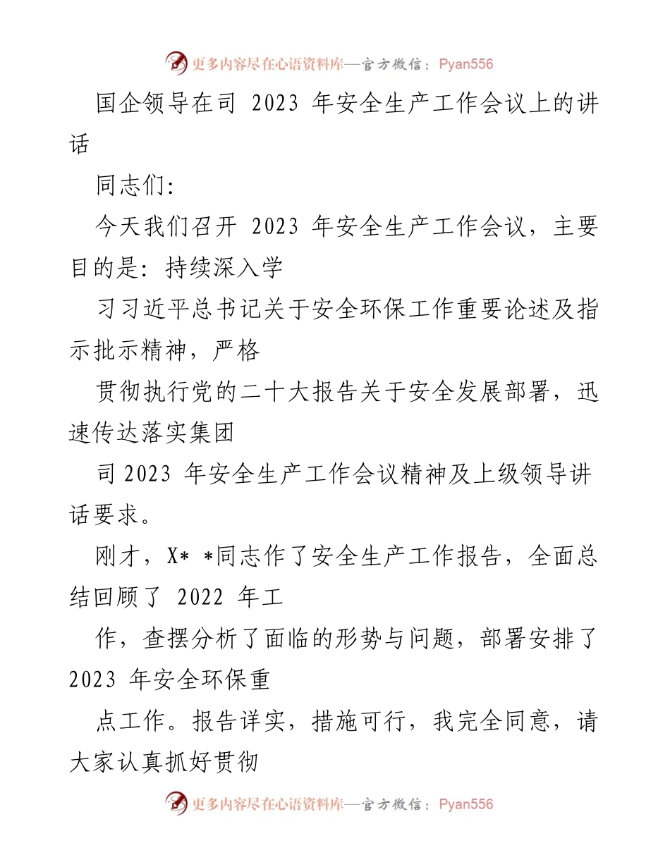[发言] 安全生产工作会议 - 2023年安全生产工作会议讲话.docx_第1页