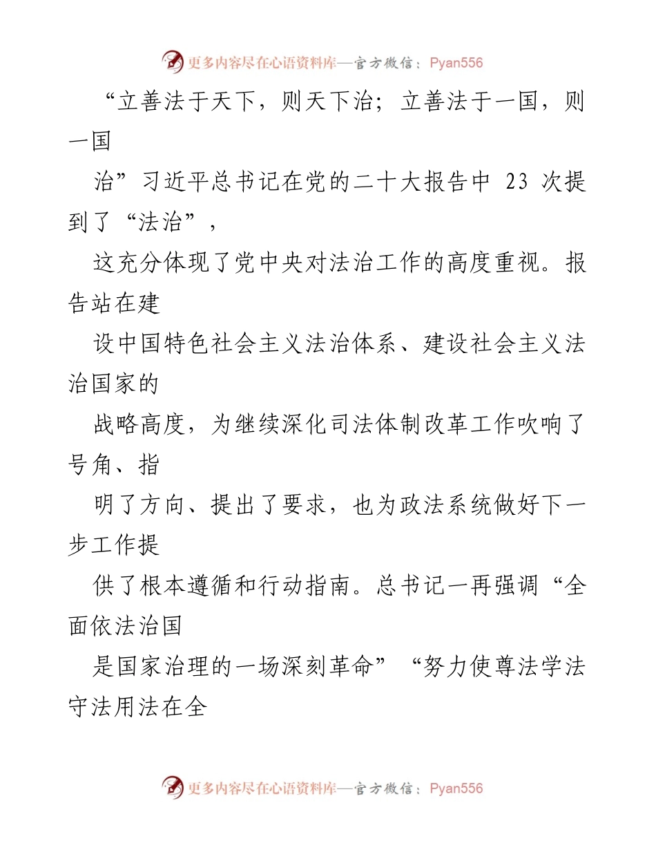 [发言] 学习党的二十大精神 - 深刻领会法治在国家治理中的重要性.docx_第1页