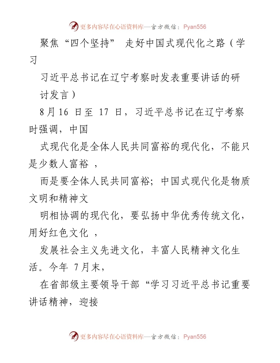 [发言] 学习研讨会 - 坚持“四个坚持” 走好中国式现代化之路.docx_第1页